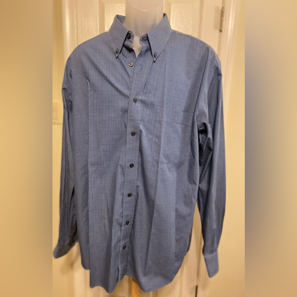 Eddie Bauer - Men's Blue Checkered Button down Shirt, Size: L Tall